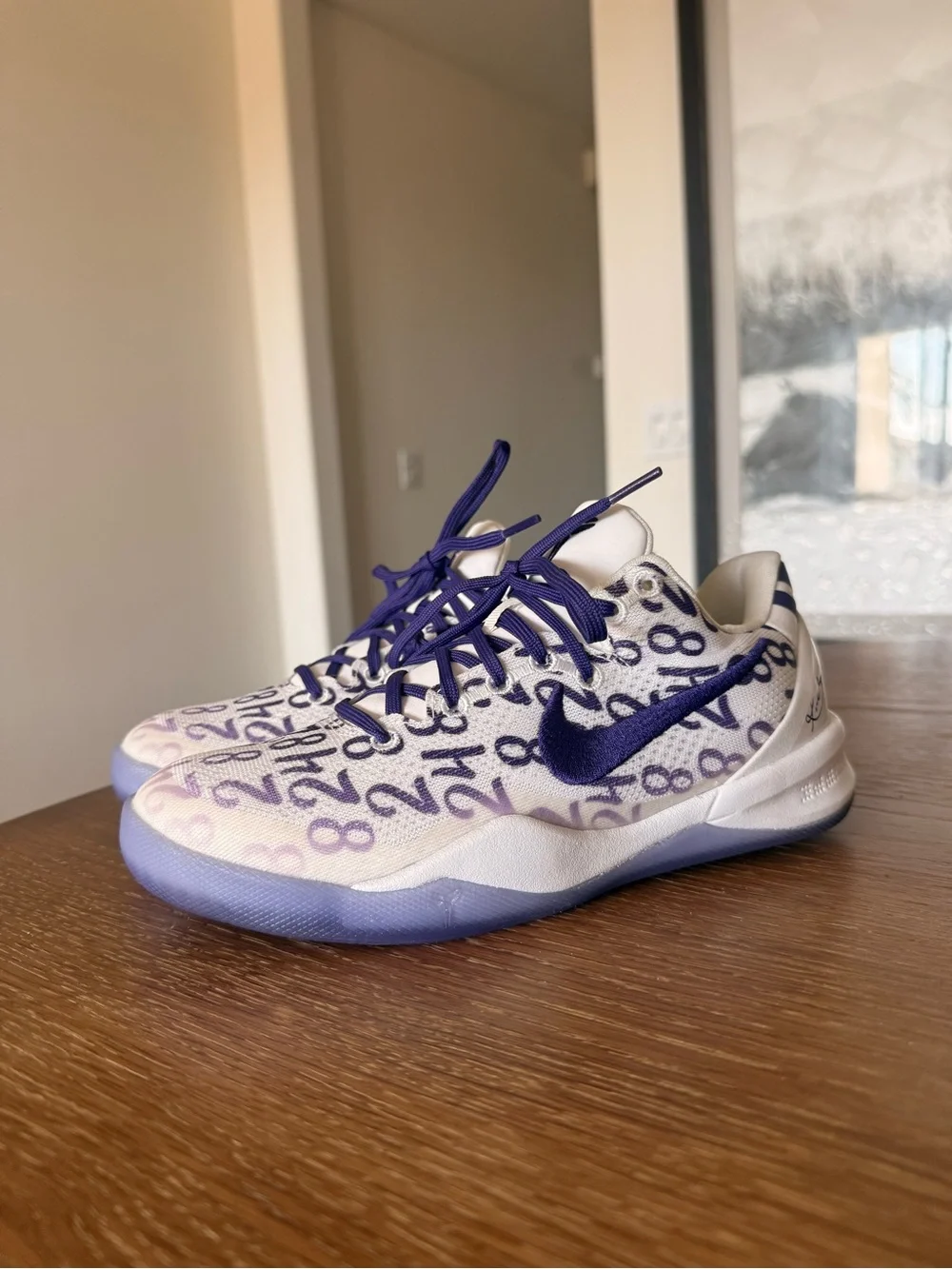 Nike Kids White & Purple Basketball Sneakers with Numeric Print